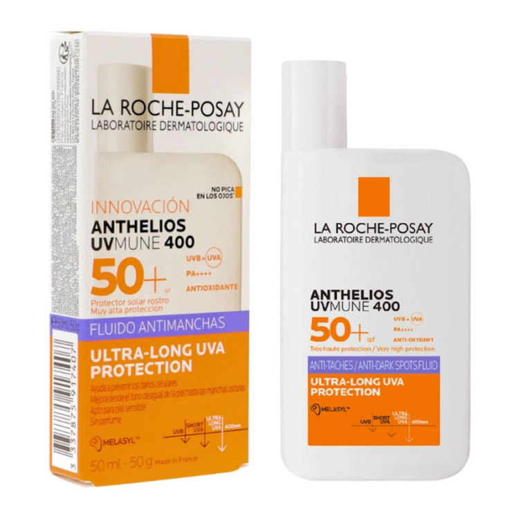 فلوئید ضد آفتاب بی رنگ صورت لاروش پوزای SPF50 مدل Antimanchas محافظ UVA ،UVB و ++++PA مناسب برای انواع پوست حجم 50 میلی لیتر
