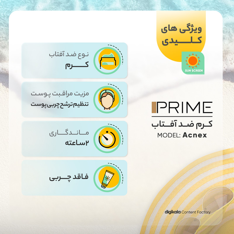کرم ضدآفتاب رنگی پرایم SPF60 مدل Acnex، مناسب پوستهای چرب، حجم 40 میلیلیتر