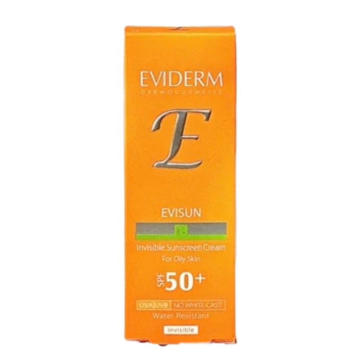 کرم ضد آفتاب بی رنگ اویدرم SPF50 مدل EVISUN محافظ UVA, UVB, مناسب پوست چرب حجم ۴۰ میلی لیتر