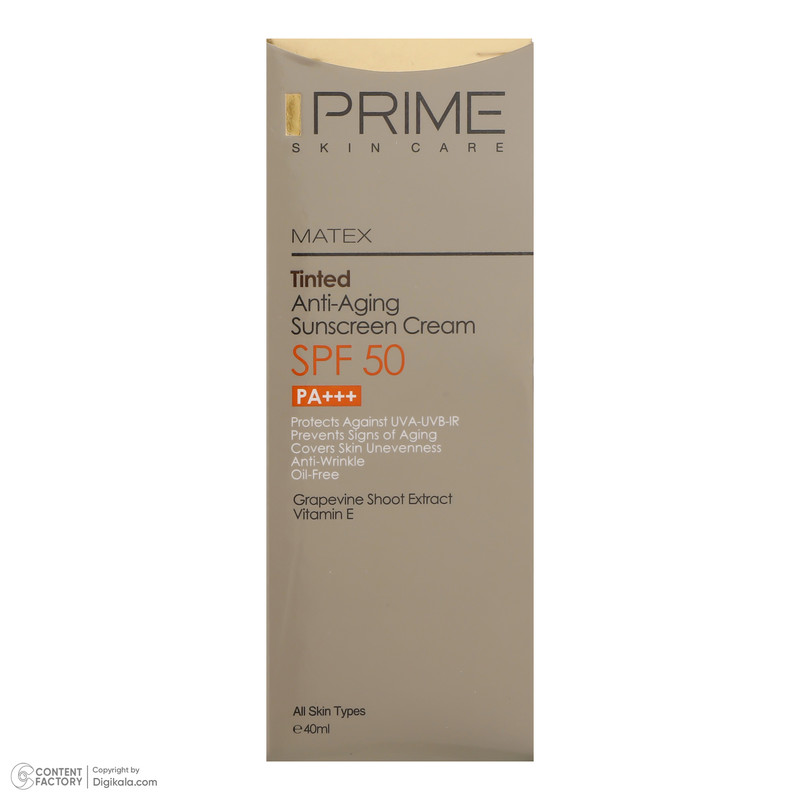 کرم ضدآفتاب رنگی پرایم SPF50 مدل Matex Tinted Rejuvinating مناسب انواع پوست، حجم 40 میلیلیتر