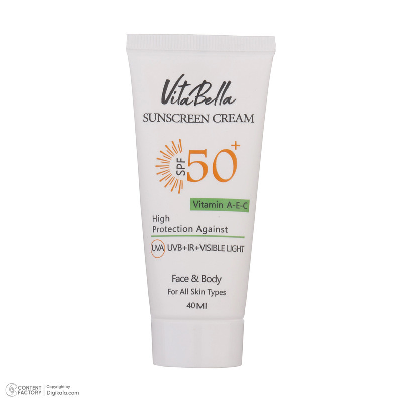 کرم ضدآفتاب بیرنگ ویتابلا +SPF50 مدل 001 مناسب انواع پوست، حجم 40 میلیلیتر