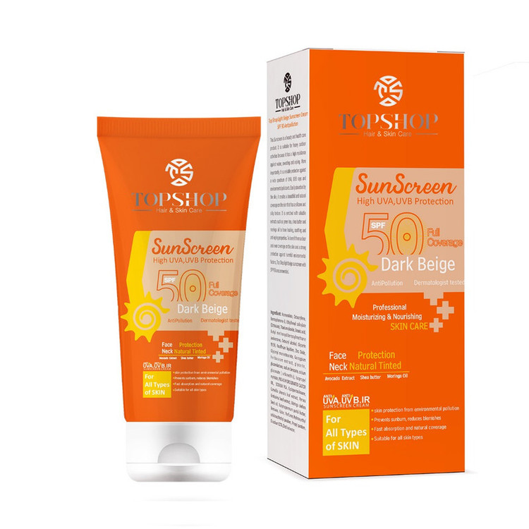 کرم ضد آفتاب رنگی تاپ شاپ مدل Dark Beige SPF 50 مناسب انواع پوست حجم 50 میلی لیتر