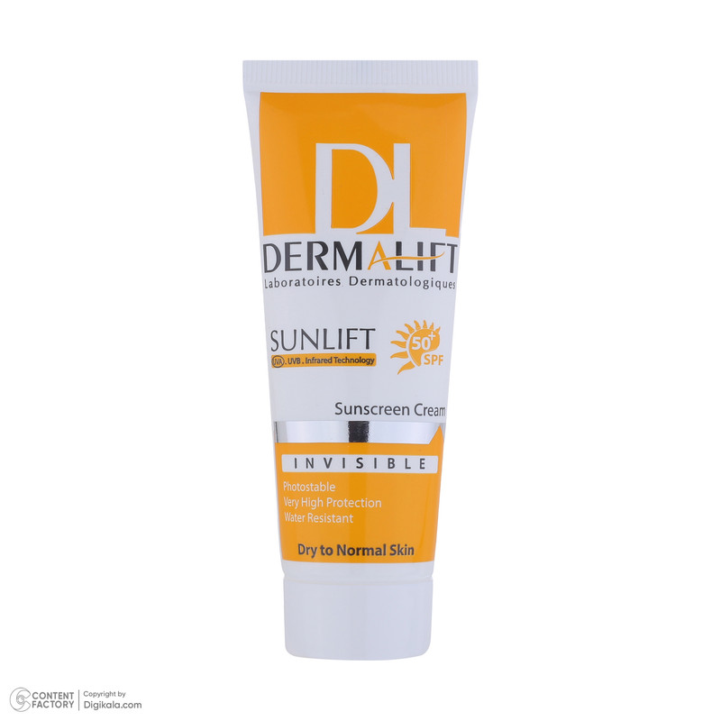 کرم ضد آفتاب بیرنگ صورت درمالیفت SPF 50 مدل SUNLIFT محافظ UVA ،UVB، ضد آب، مناسب پوست خشک حجم 40 میلیلیتر