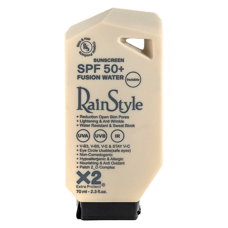 کرم ضدآفتاب بیرنگ رین استایل، SPF50، مدل فیوژن واتر، مناسب انواع پوست با حجم 70 میلیلیتر، ضد آب، محافظتکننده در برابر اشعههای UVA و UVB، ضد حساسیت، غیر کومدونزا و فاقد پارابن، روشنکننده، ضد چروک و پیری،با ماندگاری 5 ساعته