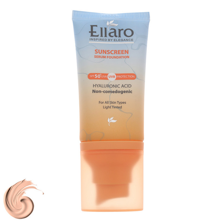 سرم ضد آفتاب رنگی light tinted صورت الارو SPF50 مدل Hyaluronic acid محافظ در برابر اشعه UVA و UVB مناسب برای انواع پوست حجم 40 میلیلیتر