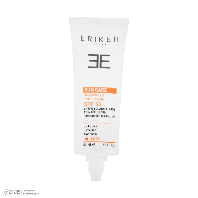 فلوئید ضد آفتاب رنگی صورت اریکه spf50 مدل Oil Free مناسب برای پوست چرب حجم 50 میلی لیتر
