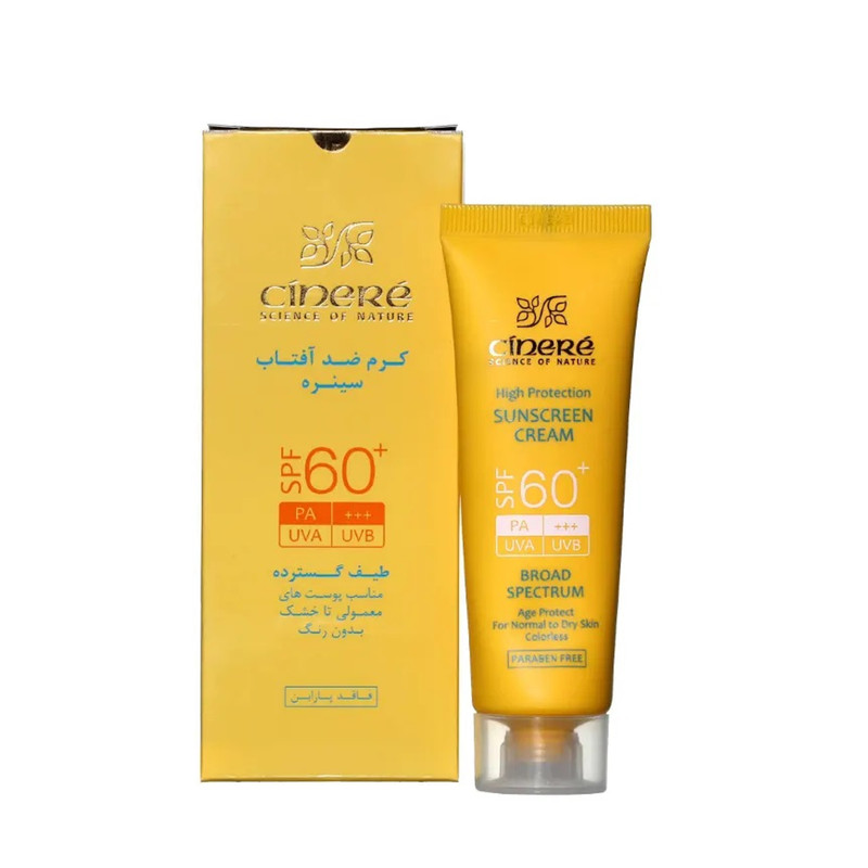 کرم ضدآفتاب بیرنگ سینره مدل SPF60 مناسب انواع پوست، حجم 50 میلیلیتر