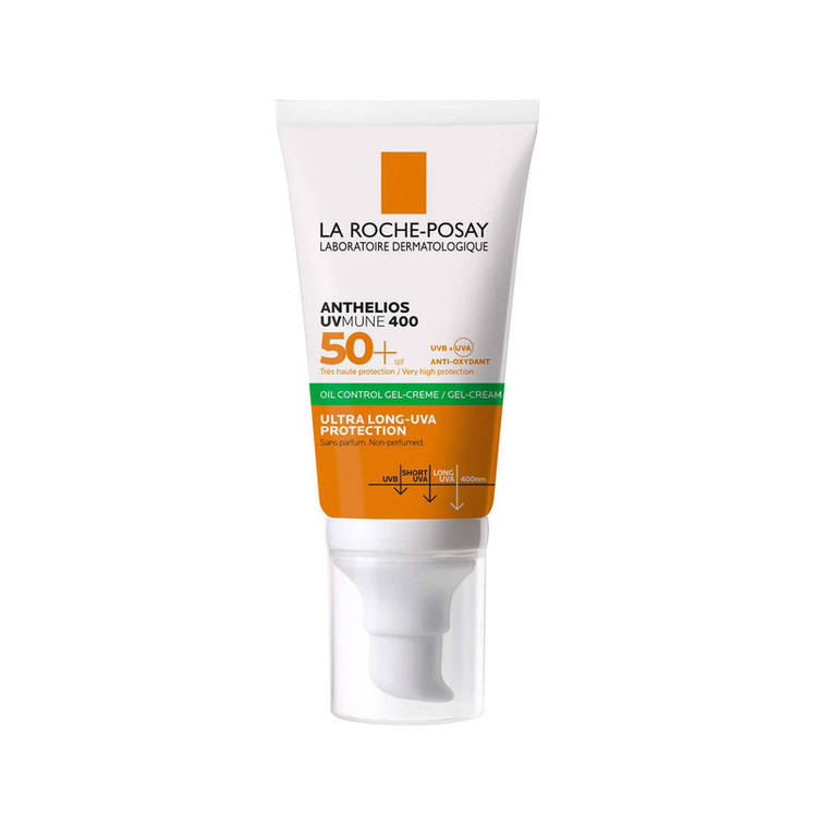 ژل کرم ضد آفتاب بیرنگ لاروش پوزای، SPF 50، مدل UVMune400 OilControl، مناسب پوستهای چرب، حساس و مختلط با حجم 50 میلیلیتر، ضد آب، محافظتکننده در برابر اشعههای UVA و PA ،UVB++++، ضد لک، دارای فرمولاسیون فاقد چربی و آنتی اکسیدان، با ماندگاری 2 ساعته