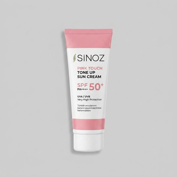 کرم ضد آفتاب رنگی صورت سینوز SPF 50 مدل Pink Touch Tone Up محافظ UVA و UVB مناسب برای انواع پوست حجم 50 میلیلیتر