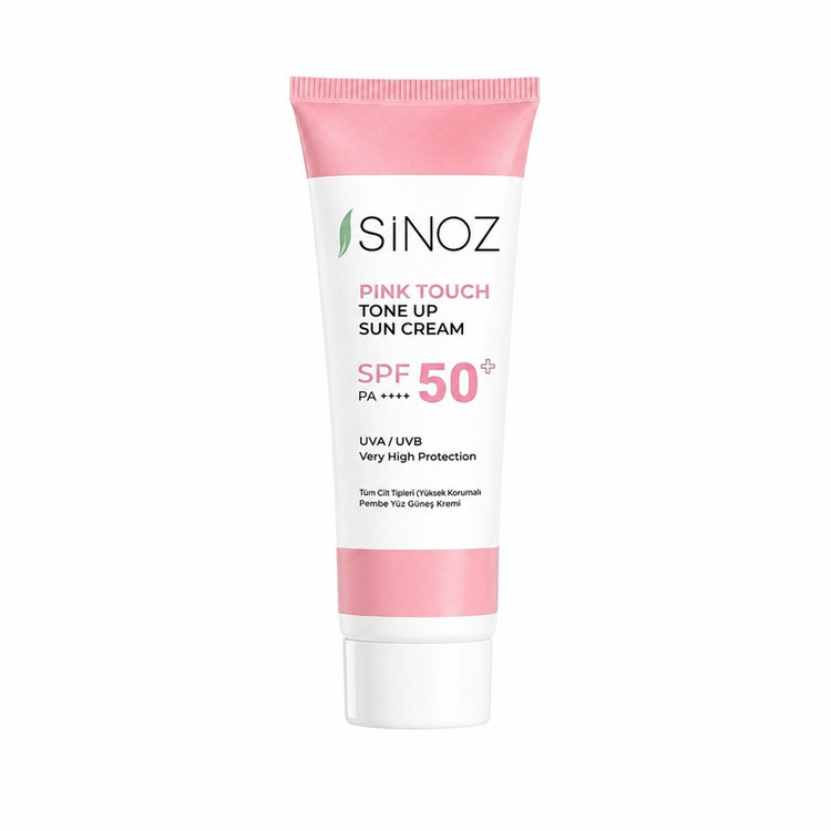 کرم ضد آفتاب رنگی صورت سینوز SPF 50 مدل Pink Touch Tone Up محافظ UVA و UVB مناسب برای انواع پوست حجم 50 میلیلیتر