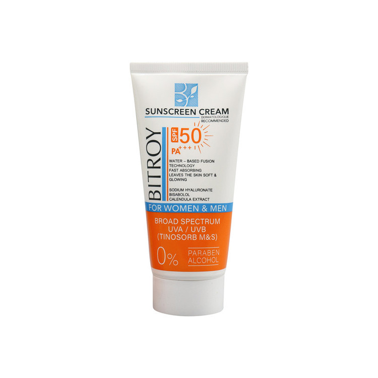 کرم ضد آفتاب بدون رنگ بیتروی SPF 50 مدل فیوژن واتر مناسب پوستهای خشک و نرمال حجم 50 میلیلیتر
