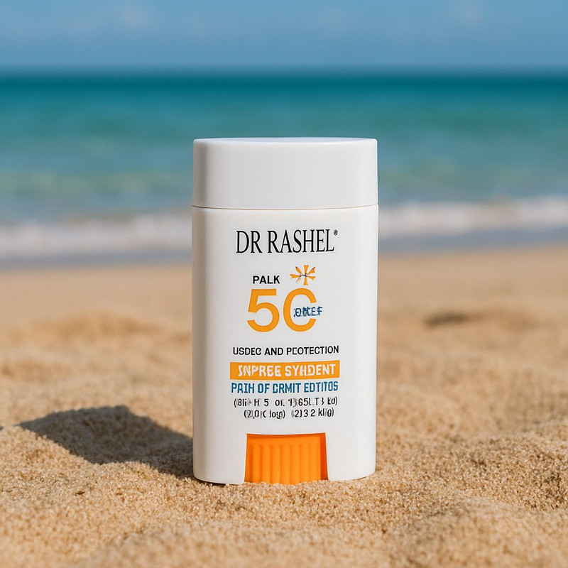 لوسیون ضد آفتاب استیکی بدون رنگ دکتر راشل spf50 مدل bright reveal محافظ UVA،UVB مناسب برای انواع پوست حجم 20 میلی لیتر