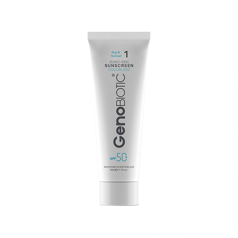 کرم ضد آفتاب بیرنگ دست و صورت ژنوبایوتیک SPF 50 مدل SUNO-GEN-D محافظ UVA ،UVB، مناسب برای پوست های خشک و معمولی حجم 50 میلیلیتر