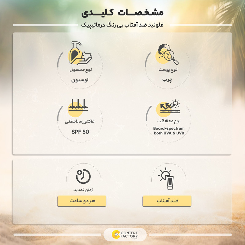 فلوئید ضدآفتاب بیرنگ درماتیپیک +SPF50 مدل SFM، مناسب پوستهای چرب، حجم 50 میلیلیتر