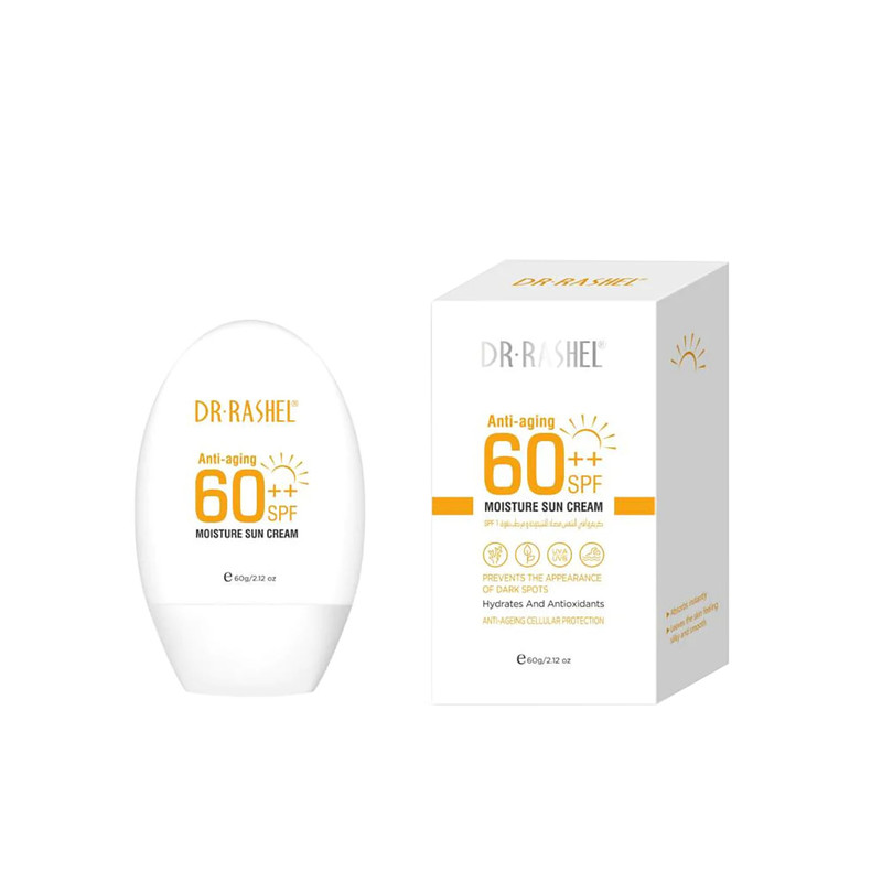 کرم ضد آفتاب بدون رنگ دکتر راشل SPF60 مدل 001 محافظ UVA ،UVB، ضد آب، مناسب انواع پوست حجم 60 میلیلیتر