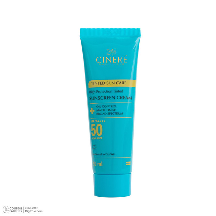 کرم ضد آفتاب رنگی صورت سینره SPF 50 مدل TINTED محافظ در برابر اشعه UVA و UVB مناسب برای پوست نرمال و خشک حجم 50 میلیلیتر