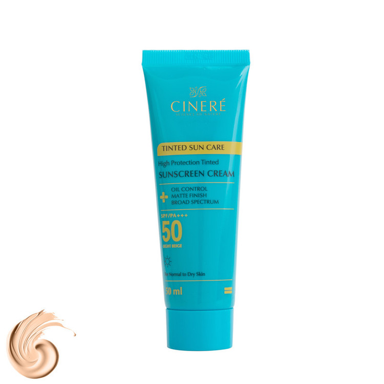کرم ضد آفتاب رنگی صورت سینره SPF 50 مدل TINTED محافظ در برابر اشعه UVA و UVB مناسب برای پوست نرمال و خشک حجم 50 میلیلیتر