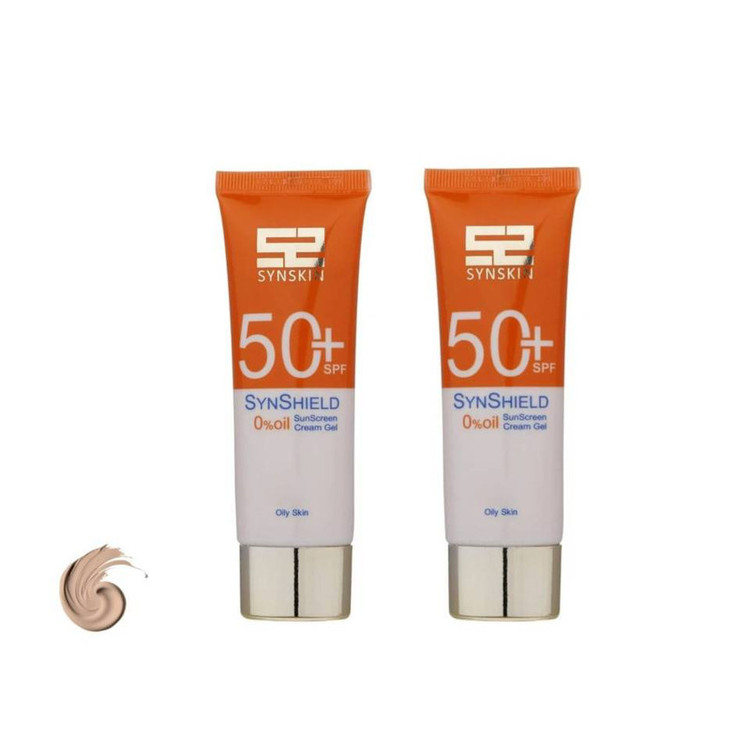 کرم ضد آفتاب رنگی صورت و گردن ساین اسکین، SPF 50، مدل Syn Shield، مناسب انواع پوست و پوستهای چرب با حجم 50 میلیلیتر،محافظتکننده در برابر اشعههای UVA و UVB،مجموعه 2 عددی