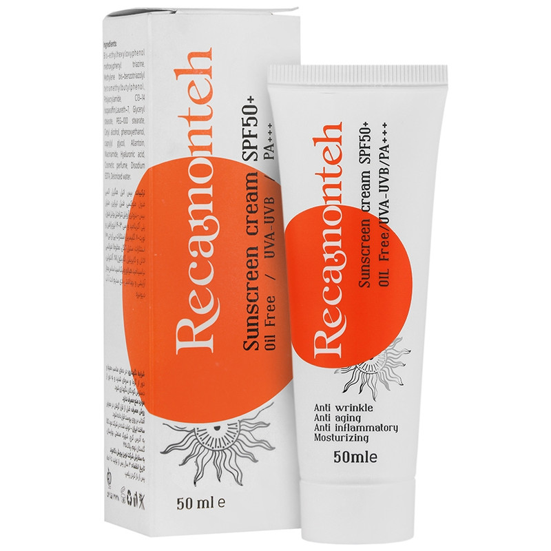 کرم ضد آفتاب بی رنگ صورت رکامونته SPF 50 مدل 01 محافظ uva/uvb مناسب برای پوست چرب حجم 50 میلی‌لیتر