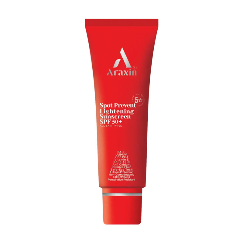 کرم ضد آفتاب بی‌رنگ صورت آراکسین SPF 50 مدل ضد لک محافظ UVA ، UVB مناسب برای انواع پوست حجم ۴۰ میلی لیتر