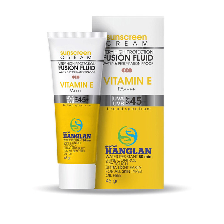 کرم ضد آفتاب رنگی صورت جي پو اويل هانگلن SPF 45 مدل vitamin E محافظ UVA ،UVB و PA+++ مناسب برای انواع پوست حجم 45 میلی لیتر