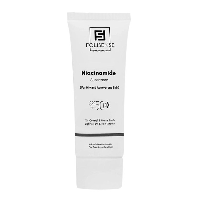 فلوئید ضد آفتاب بیرنگ صورت فولیسنس SPF 50 مدل نیاسینامید محافظ در برابر UVA/UVB مناسب برای پوست چرب، مختلط، آکنهدار حجم 40 میلیلیتر