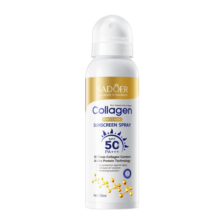 اسپری ضد آفتاب بی رنگ سادور SPF 50 مدل کلاژن محافظ UVA ،UVB و PA+++،مناسب برای انواع پوست حجم 150 میلی لیتر
