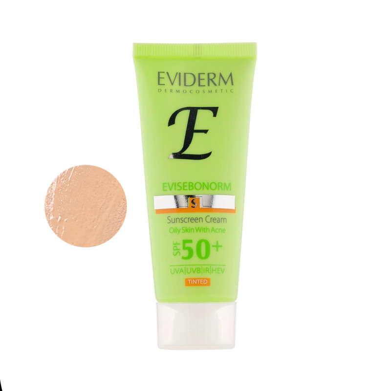کرم ضد آفتاب رنگی اویدرم‌ SPF 50 مدل Evisebonorm محافظ UVA ,UVB و PA+++, مناسب پوست برای چرب حجم ۴۰ میلی لیتر