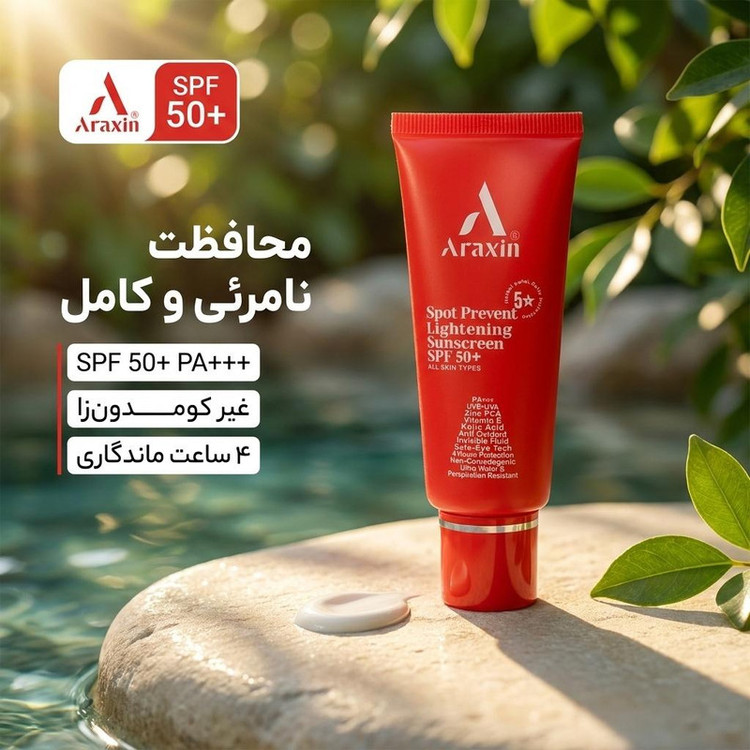 کرم ضد آفتاب بیرنگ صورت و دور چشم آراکسین SPF 50 مدل Herbal Care محافظ در برابر اشعه UVA و UVB مناسب برای انواع پوست حجم 40 میلیلیتر
