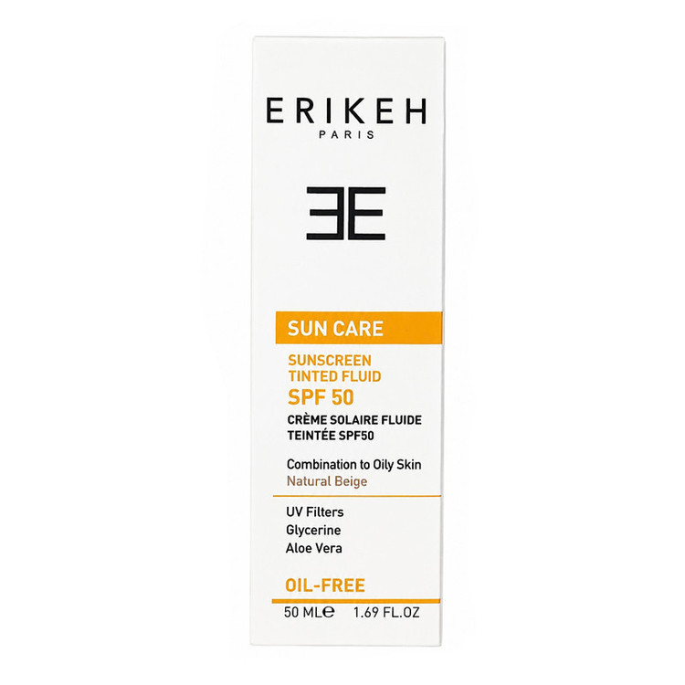 فلوئید ضد آفتاب اریکه مدل natural beige حجم 50 میلیلیتر با SPF 50، فاقد چربی و مناسب پوست چرب