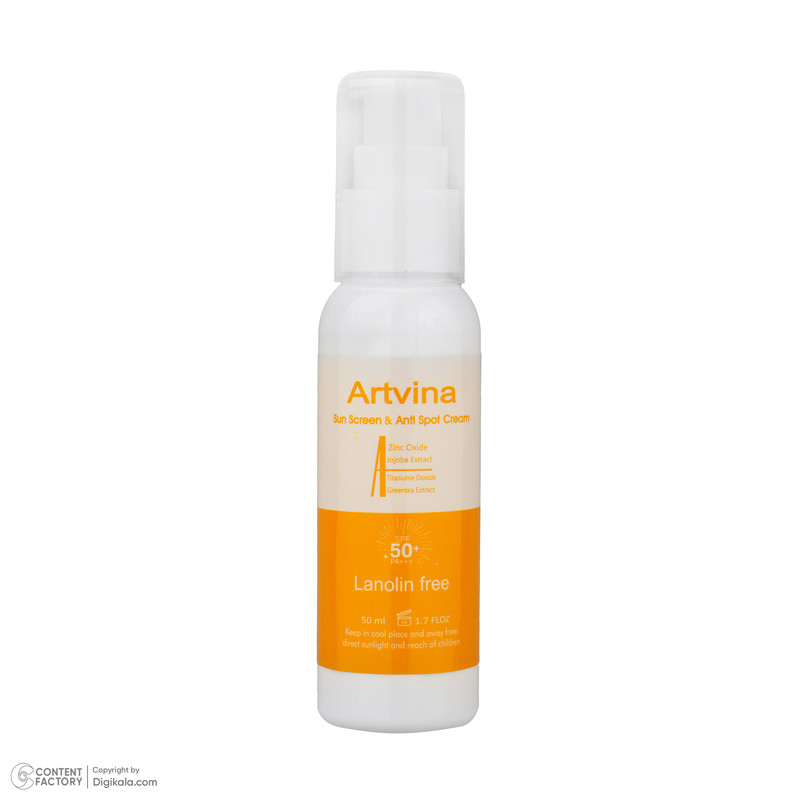 کرم ضد آفتاب بیرنگ صورت آرت وینا SPF 50 مدل Lanolin Free محافظ +++PA مناسب برای انواع پوست حجم 50 میلیلیتر