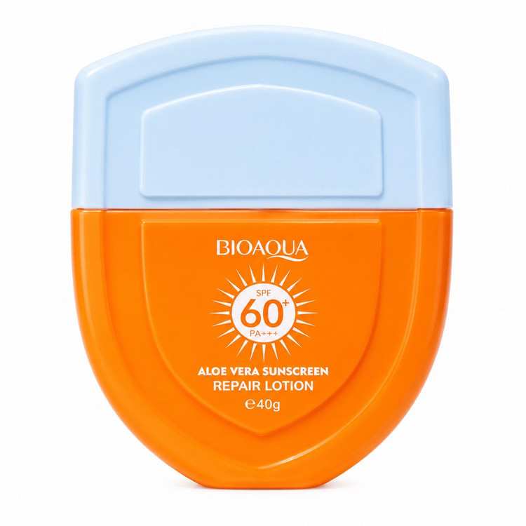 کرم ضد آفتاب بیرنگ صورت بایو آکوا SPF 60 مدل Aloe Vera محافظ در برابر PA+++ مناسب برای انواع پوست حجم 40 میلیلیتر