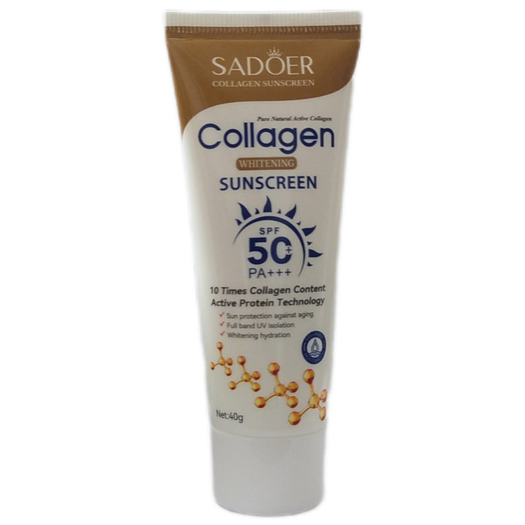 کرم ضدآفتاب بی رنگ سادور SPF 50 مدل کلاژن محافظ UVA ،UVB و PA+++، ضد حساسیت، ضد چروک و ضد پیری، مناسب انواع پوست حجم 40 میلیلیتر