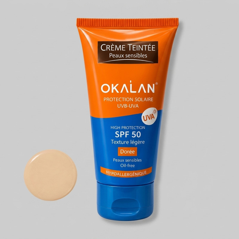 کرم ضد آفتاب رنگی صورت اوکالان SPF 50 مدل Dorée محافظ در برابر اشعه UVA و UVB مناسب برای پوست حساس حجم 50 میلی‌لیتر