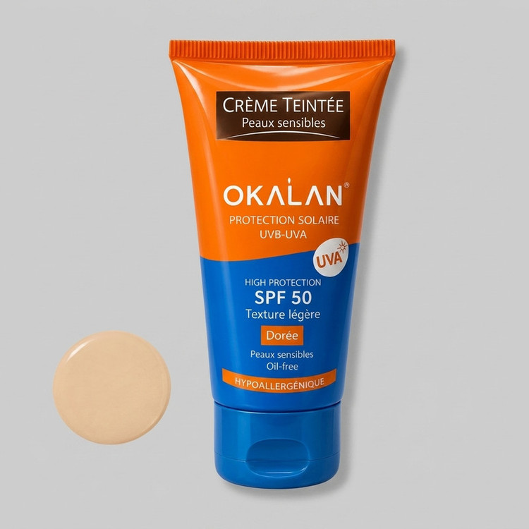 کرم ضد آفتاب رنگی صورت اوکالان SPF 50 مدل Dorée محافظ در برابر اشعه UVA و UVB مناسب برای پوست حساس حجم 50 میلیلیتر