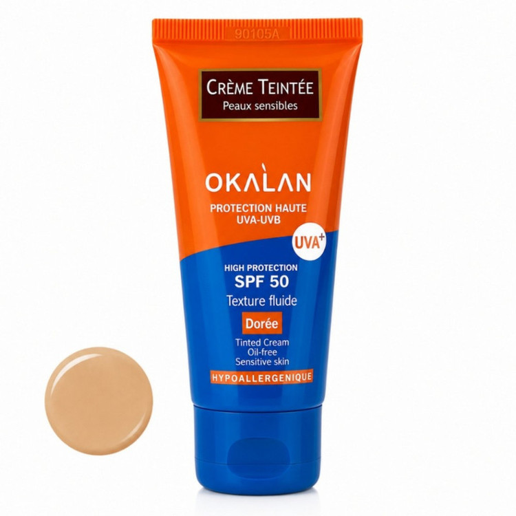 کرم ضد آفتاب رنگی صورت اوکالان SPF 50 مدل Dorée محافظ در برابر اشعه UVA و UVB مناسب برای پوست حساس حجم 50 میلیلیتر