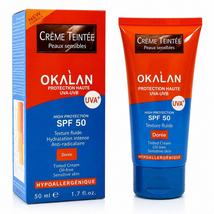 کرم ضد آفتاب رنگی صورت اوکالان SPF 50 مدل Dorée محافظ در برابر اشعه UVA و UVB مناسب برای پوست حساس حجم 50 میلیلیتر