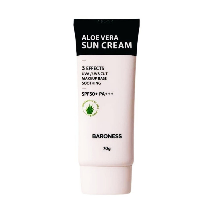 کرم ضد آفتاب بیرنگ صورت بارونس SPF 50 مدل آلوئه ورا محافظ UVA،UVB مناسب برای پوست چرب و مختلط وزن 70 گرم
