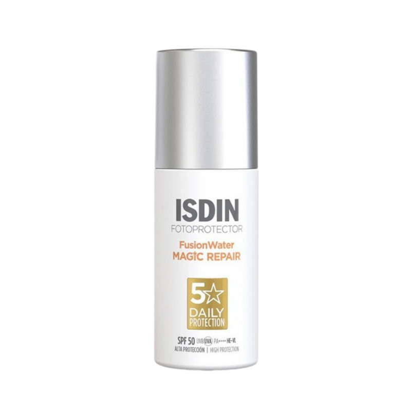 فلوئید ضد آفتاب بیرنگ صورت ایزدین SPF 50 مدل Magic Repair محافظ Uva،Uvb مناسب برای انواع پوست حجم ۵۰ میلیلیتر