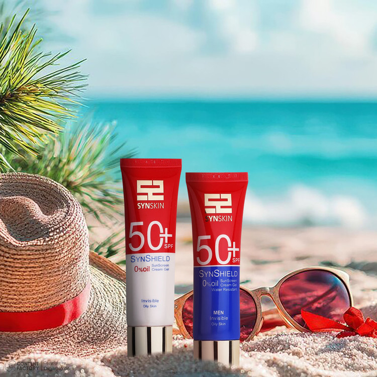 ژل کرم ضدآفتاب بیرنگ ساین اسکین SPF50 مدل ساین شیلد، مناسب پوستهای چرب، حجم 50 میلیلیتر به همراه کرم ژل ضدآفتاب آقایان مدل ساین شیلد