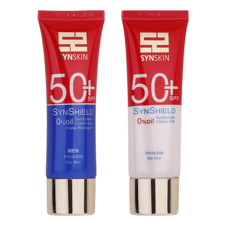 ژل کرم ضدآفتاب بیرنگ ساین اسکین SPF50 مدل ساین شیلد، مناسب پوستهای چرب، حجم 50 میلیلیتر به همراه کرم ژل ضدآفتاب آقایان مدل ساین شیلد