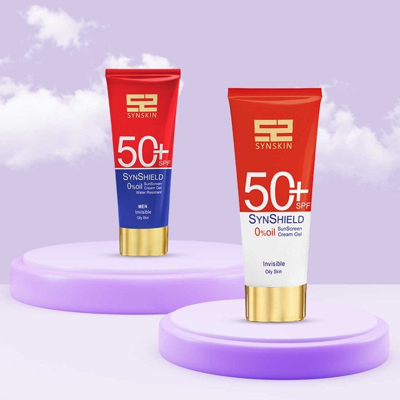 ژل کرم ضدآفتاب بیرنگ ساین اسکین SPF50 مدل ساین شیلد، مناسب پوستهای چرب، حجم 50 میلیلیتر به همراه کرم ژل ضدآفتاب آقایان مدل ساین شیلد