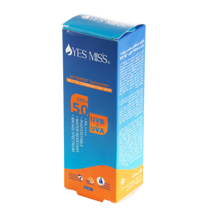 کرم ضد آفتاب بی رنگ صورت یس میس مدل 01 جحم 50 میل ++++SPF 50 ,PA پوست چرب -فاقد چربی -کنترل کننده چربی و جلوگیری از جوش و آکنه