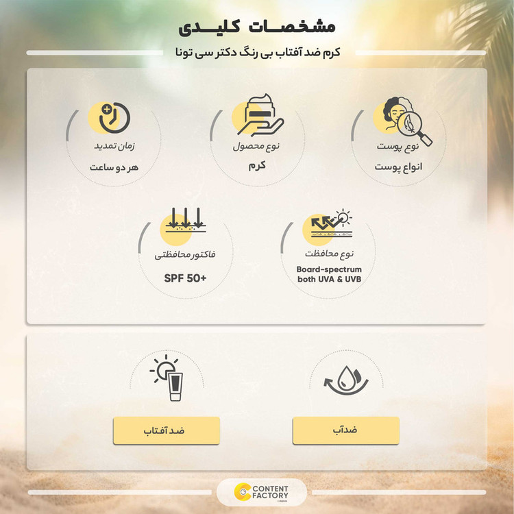 کرم ضد آفتاب بدون رنگ دکتر سی تونا SPF 50 مدل Anti wrinkle مناسب انواع پوست حجم 50 میلیلیتر