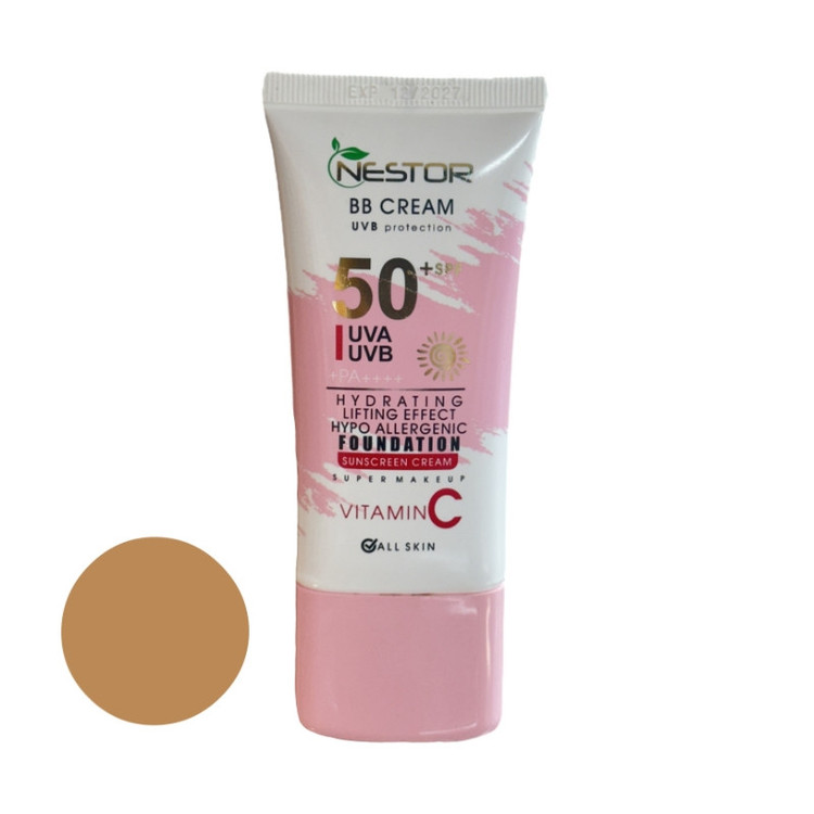 کرم ضد آفتاب رنگی نستور SPF 50 شماره 3 مدل ویتامین c مناسب پوستهای خشک حجم 50 میلیلیتر