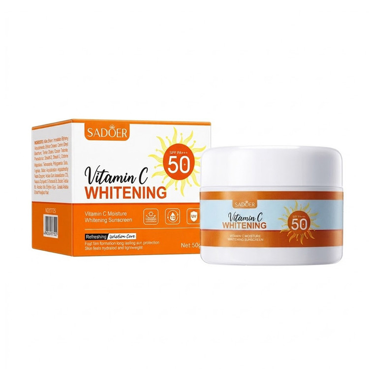 کرم ضد آفتاب بیرنگ دست، صورت سادور SPF 50 مدل Vitamin C ، محافظ +++UVA،UVB،PA، مناسب برای انواع پوست حجم ۵۰ میلیلیتر