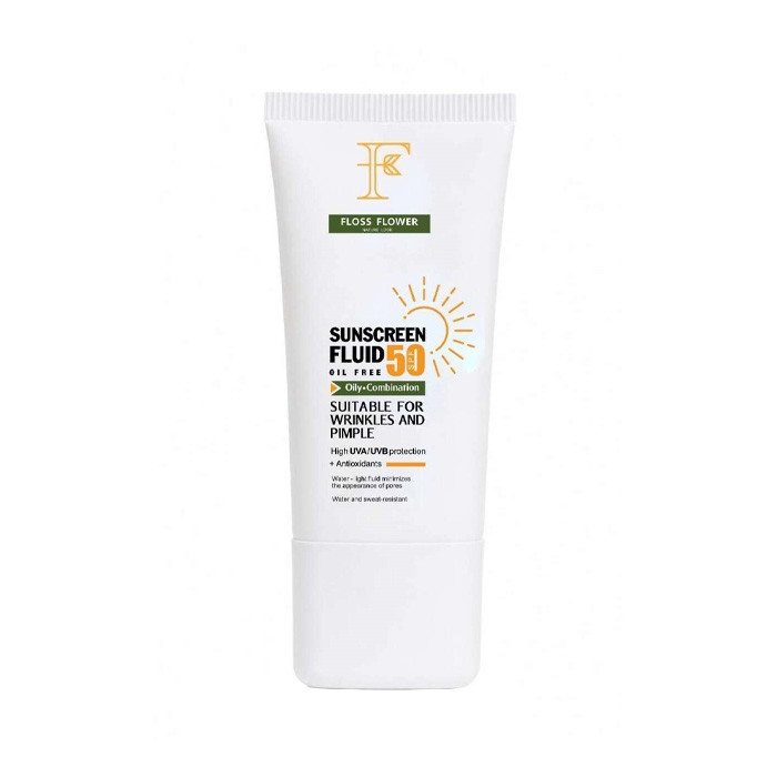 فلوئید ضد آفتاب بیرنگ فلوس فلاور SPF 50 مدل زودجذب محافظ UVA و UVB مناسب برای پوست چرب حجم 50 میلیلیتر