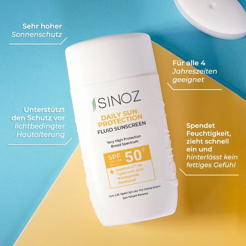 کرم ضد آفتاب سینوز SPF 50+ مدل Daily Sun Protect حاوی هیالورونیک اسید مناسب برای انواع پوست حجم 50 میلیلیتر