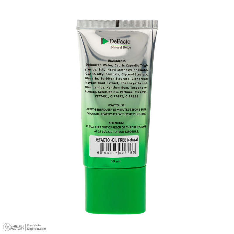 کرم ضد آفتاب رنگی صورت دیفکتو SPF 50 مدل NB محافظ در برابر اشعه UVA،UVB مناسب برای پوست چرب حجم 50 میلیلیتر