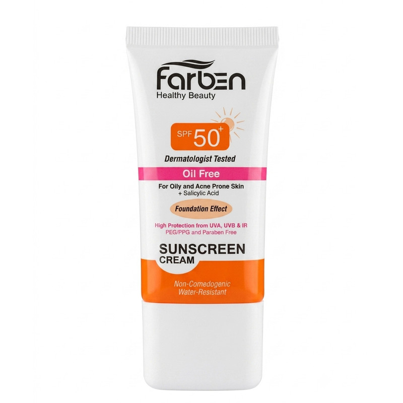کرم ضد آفتاب رنگی SPF50 فاربن مدل protection OF_NB محافظ UVA ،UVB مناسب پوست چرب و آکنه دار حجم 50 میلیلیتر